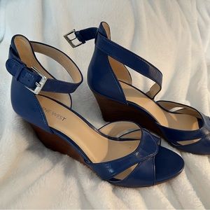 Nine West Blue Leather Wedge Sandals
